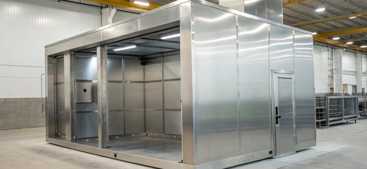 Powder coating booth with stainless steel construction, highlighting durability and long-term performance benefits.
