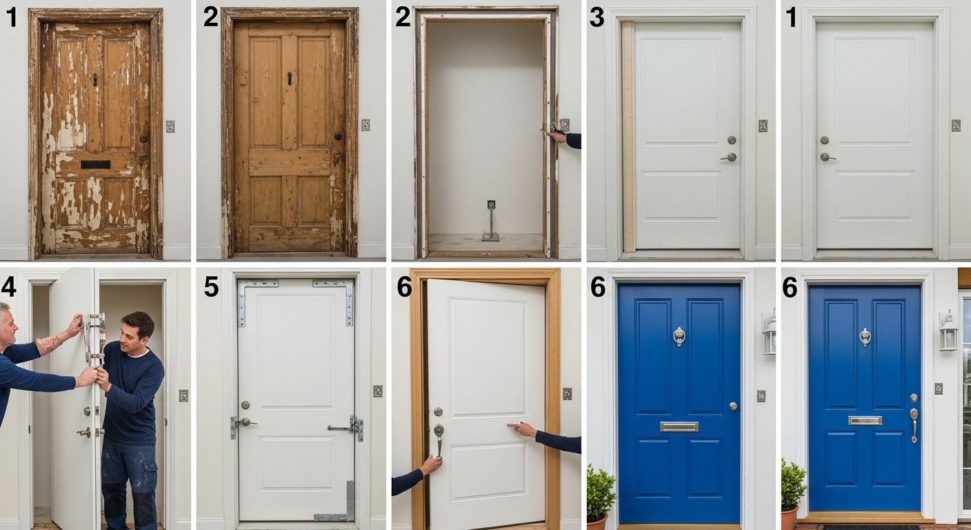 Can I install a fiberglass door in place of a wood door without changing the frame