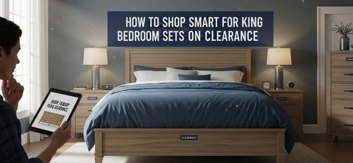 King bedroom set on clearance displayed in a showroom