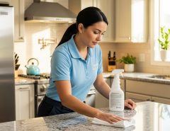 Residential house cleaning service in progress