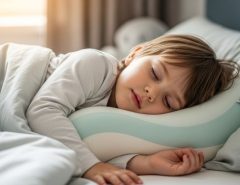 Child sleeping comfortably on age-appropriate pillow with proper neck alignment and spine support