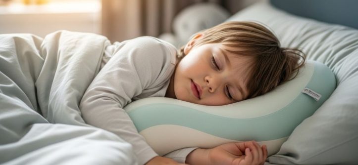 Child sleeping comfortably on age-appropriate pillow with proper neck alignment and spine support