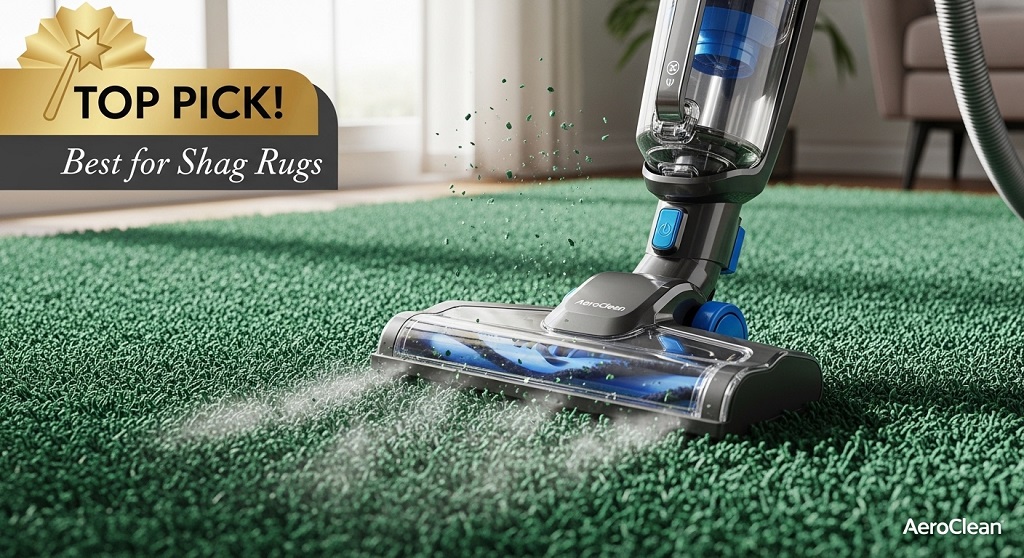 vacuum cleaning thick shag rug with adjustable height setting