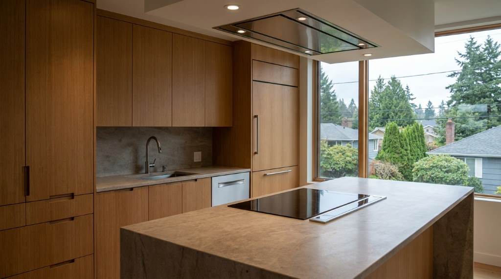 Compact Seattle kitchen featuring hidden dishwasher installation