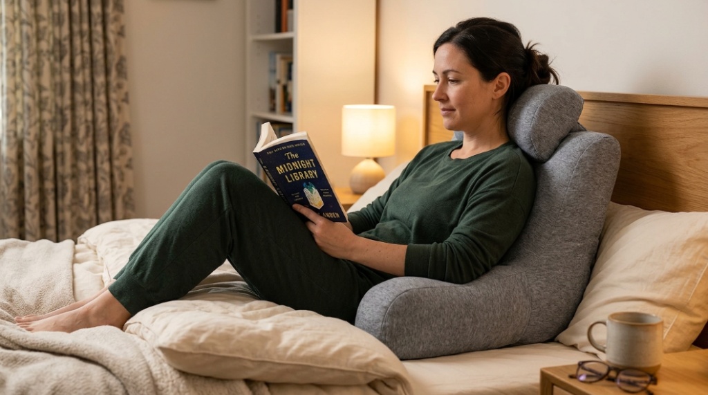 ergonomic reading pillow supporting spine alignment