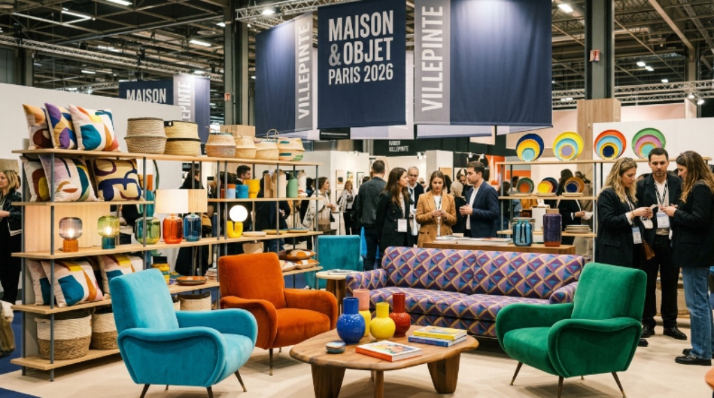 Visitors exploring contemporary design installations during Paris Design Week 2026 in the Marais district