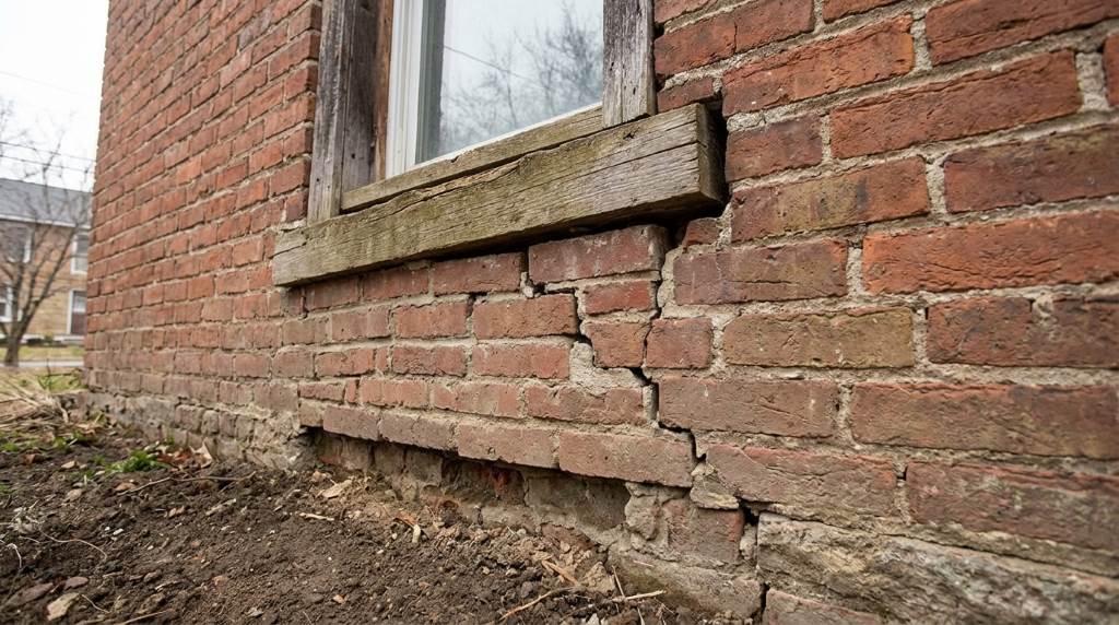 Professional inspection of uneven window recess and wall cracks
