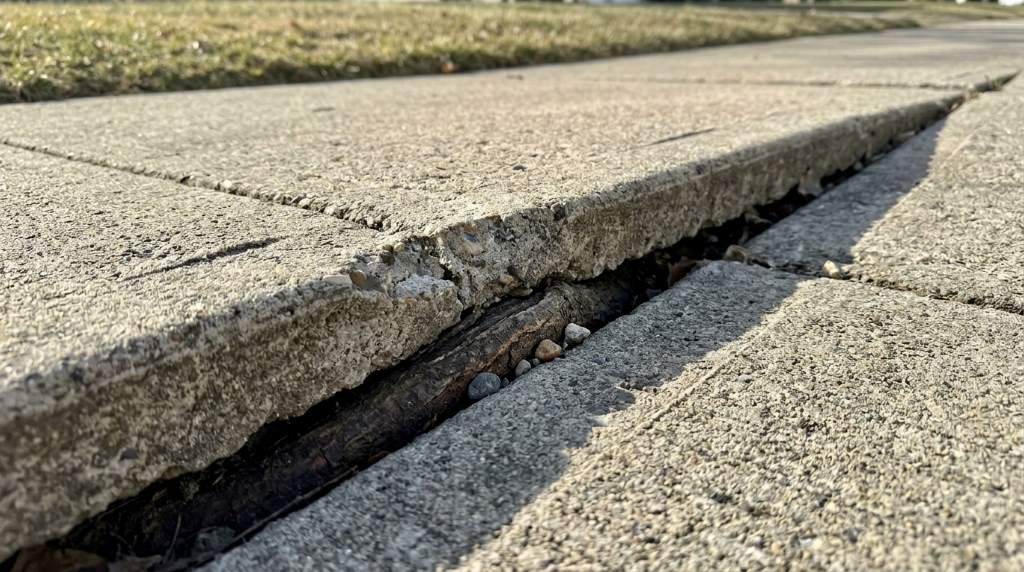 Rain soaked patio surface showing signs of ground settlement