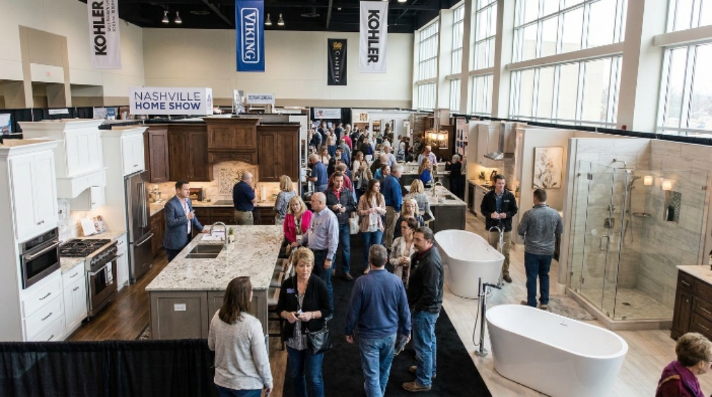 Attendees exploring kitchen and bath exhibits at Nashville Home Show