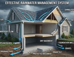 Roof drainage system preventing water damage