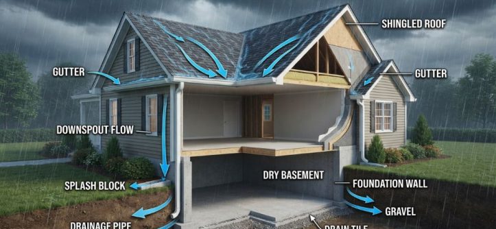 Roof drainage system preventing water damage