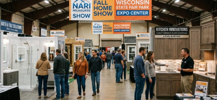 Visitors exploring home remodeling displays at the NARI Milwaukee Fall Home Show at Wisconsin State Fair Park Expo Center