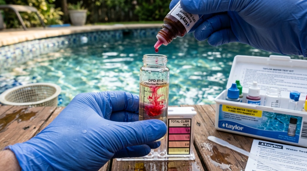 esting pool water chemistry with a liquid drop kit.