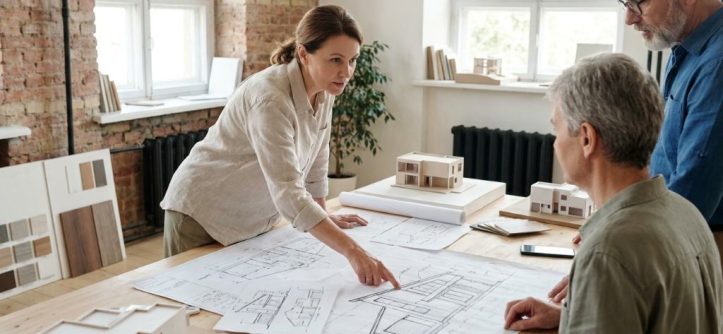 Architect meeting with client about custom home design