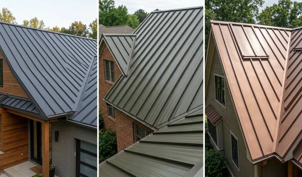 Hand-seamed copper roof panel showing a tightly folded double-lock joint