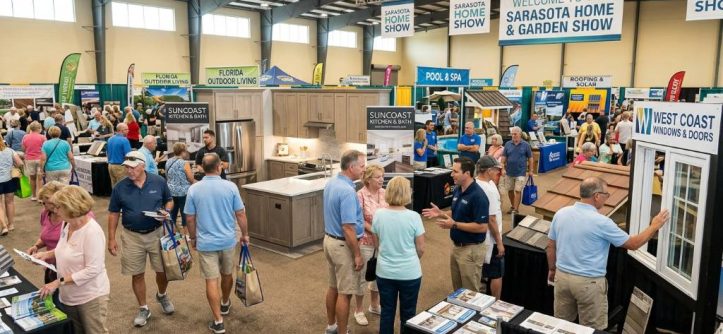 Visitors exploring remodeling booths at a Sarasota home show